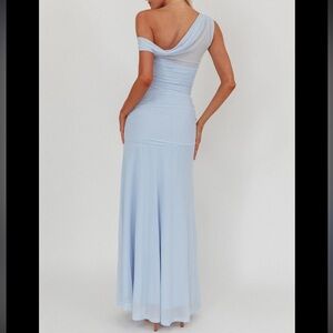 Elegant One Shoulder Light Blue Dress